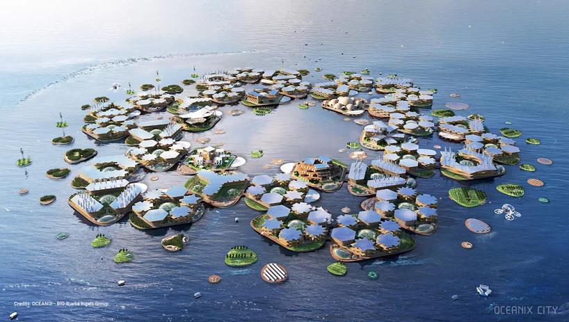 گروه bjarke ingels، مفهوم شهر شناور را که از جزایر شش ضلعی تشکیل شده است، به نمایش می گذارد